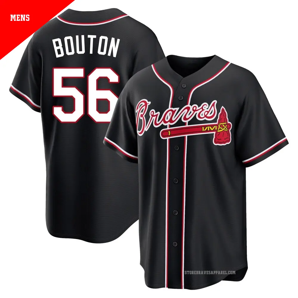 Men's ＃56 Jim Bouton Atlanta Braves Black Replica Fashion Out Jersey