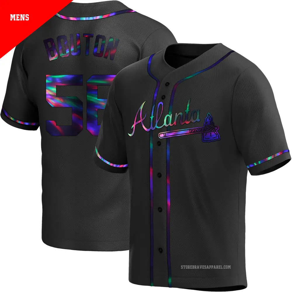 Men's ＃56 Jim Bouton Atlanta Braves Black Replica Holographic Alternate Jersey