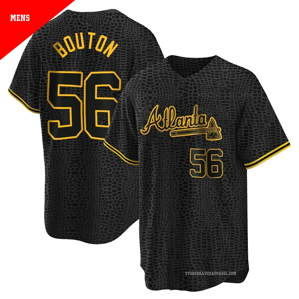 Men's ＃56 Jim Bouton Atlanta Braves Black Replica Snake Skin City Jersey