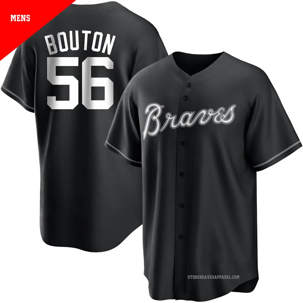 Men's ＃56 Jim Bouton Atlanta Braves Black/White Replica Jersey