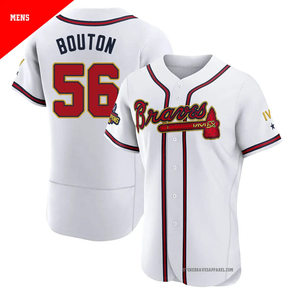 Men's ＃56 Jim Bouton Atlanta Braves Gold Authentic White 2022 Program Jersey