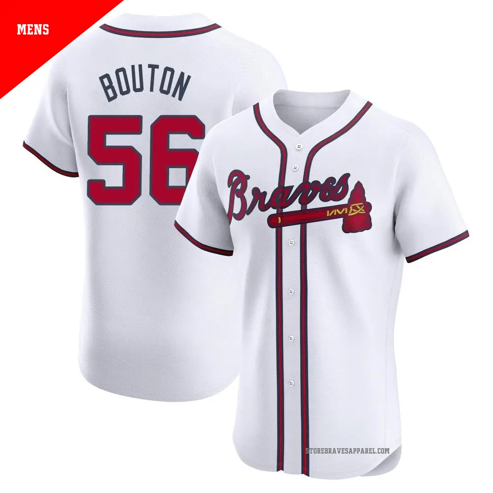 Men's ＃56 Jim Bouton Atlanta Braves White Elite Home Jersey