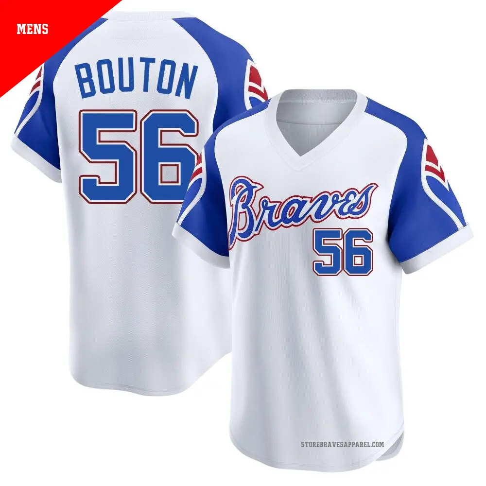 Men's ＃56 Jim Bouton Atlanta Braves White Limited Throwback Cooperstown Collection Jersey