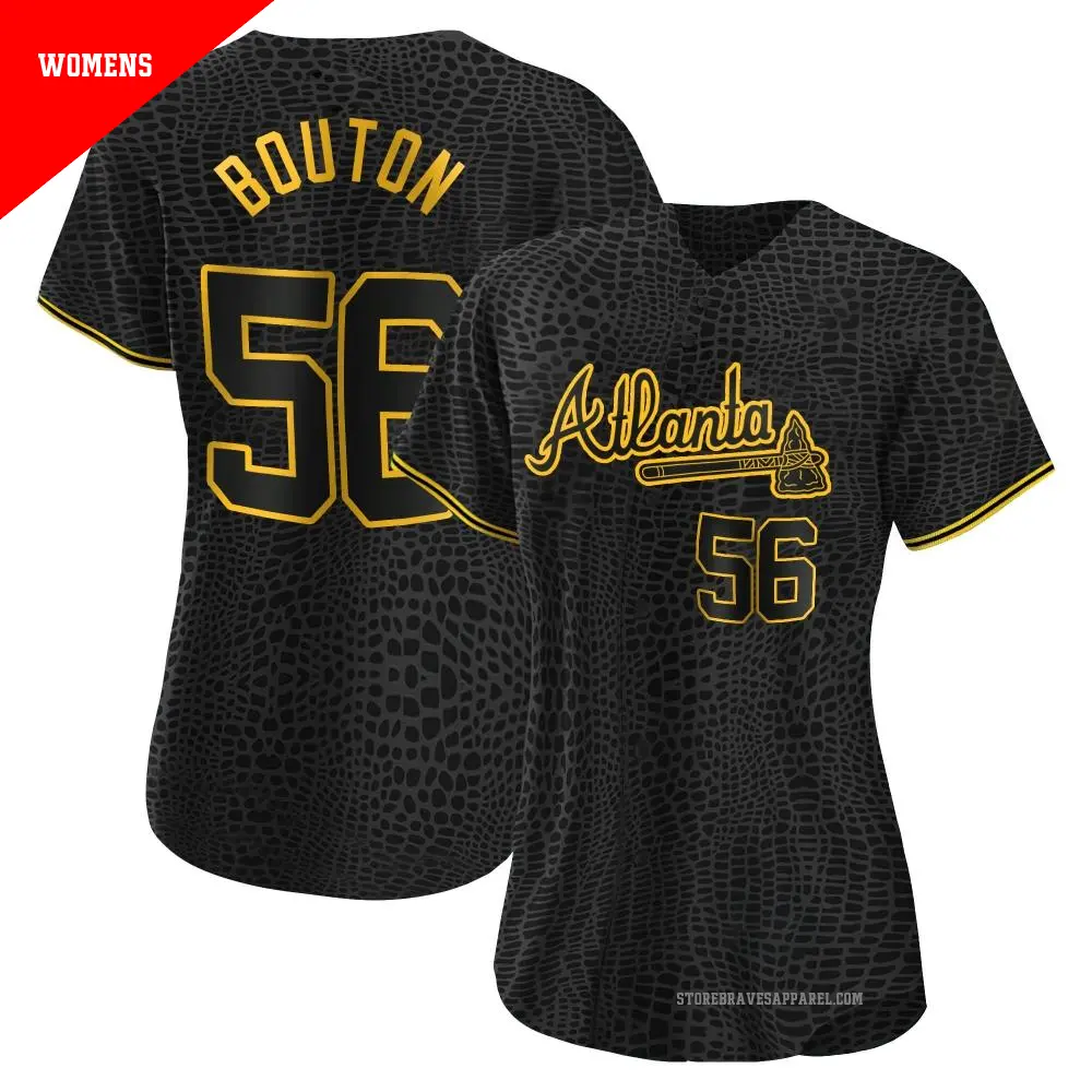 Women's ＃56 Jim Bouton Atlanta Braves Black Authentic Snake Skin City Jersey