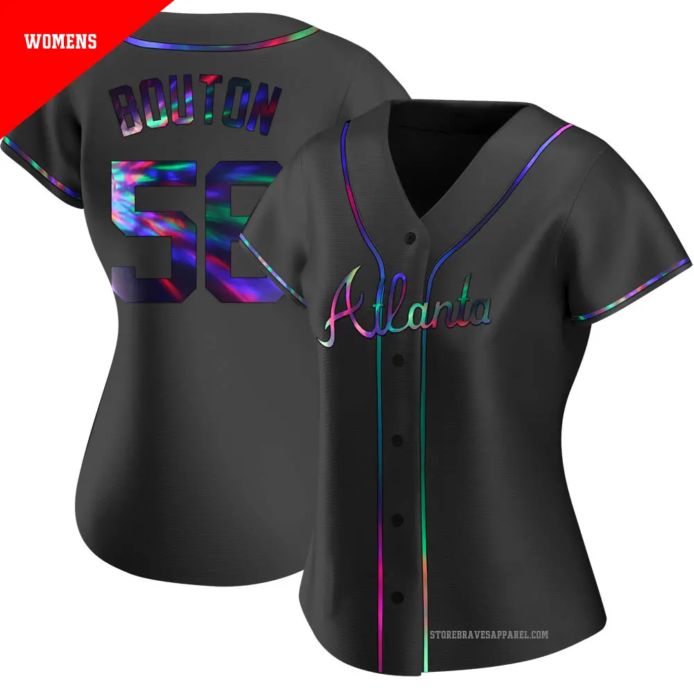 Women's ＃56 Jim Bouton Atlanta Braves Black Replica Holographic Alternate Jersey