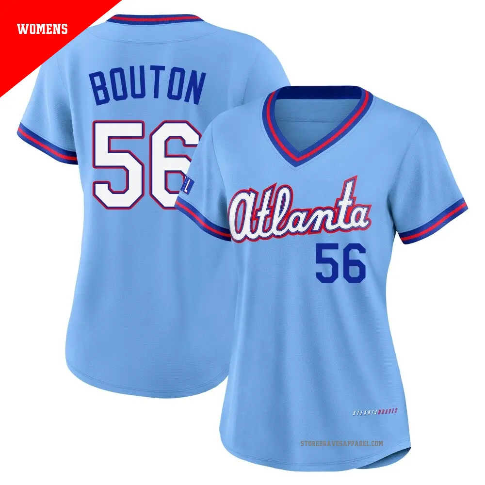 Women's ＃56 Jim Bouton Atlanta Braves Blue Limited Powder 2026 City Connect Stadium Jersey