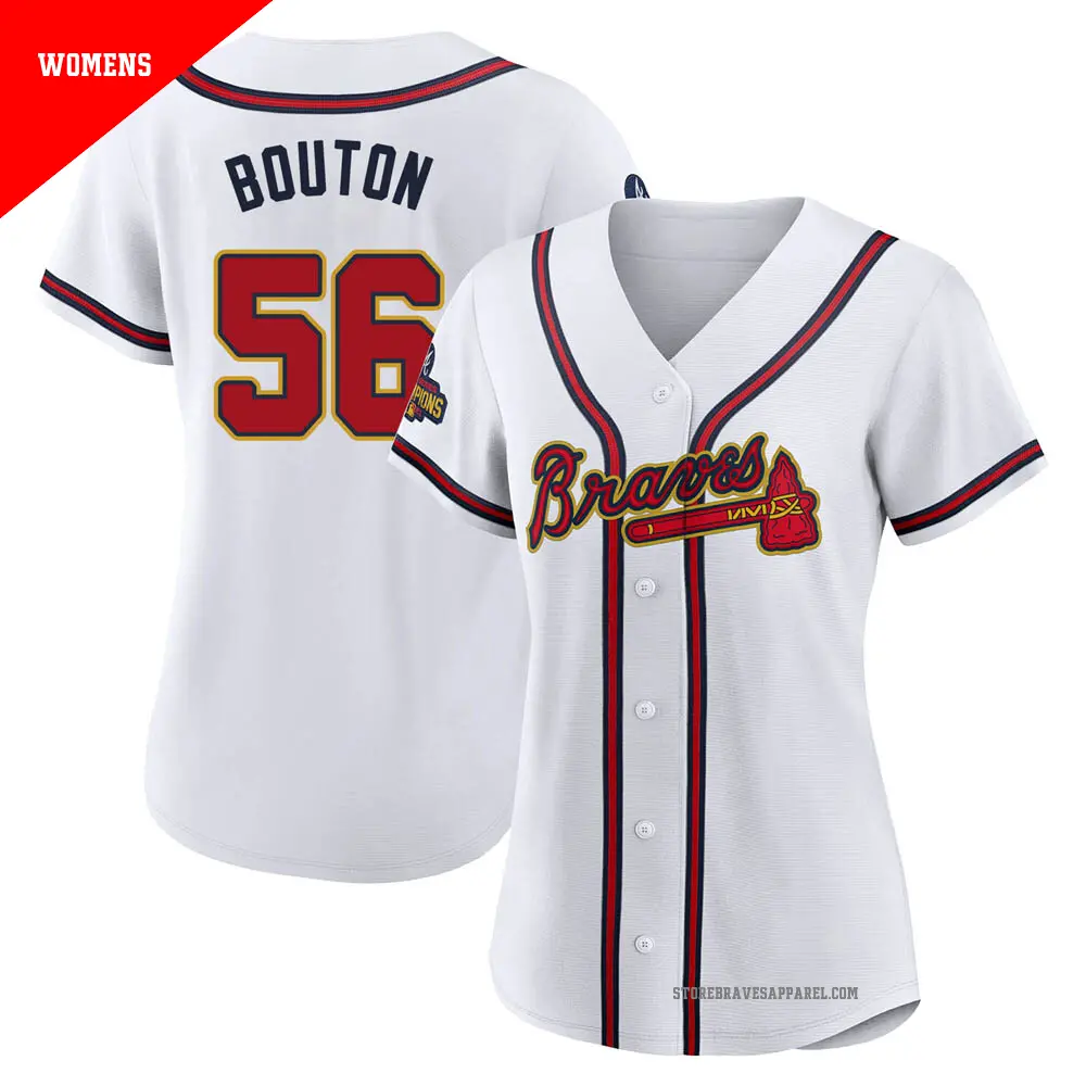 Women's ＃56 Jim Bouton Atlanta Braves Gold Replica White 2022 Program Jersey