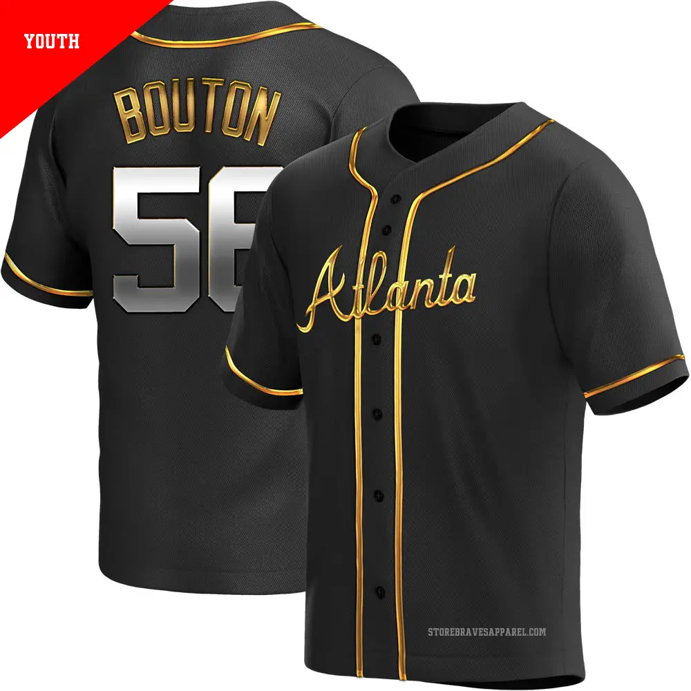 Youth ＃56 Jim Bouton Atlanta Braves Gold Replica Black en Alternate Jersey