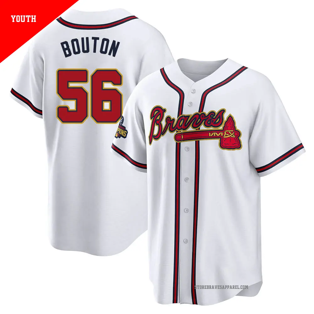 Youth ＃56 Jim Bouton Atlanta Braves Gold Replica White 2022 Program Jersey
